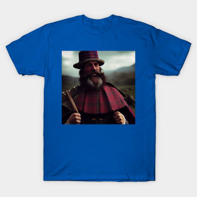 Scottish Highlander in Clan Tartan T-Shirt by Grassroots Green